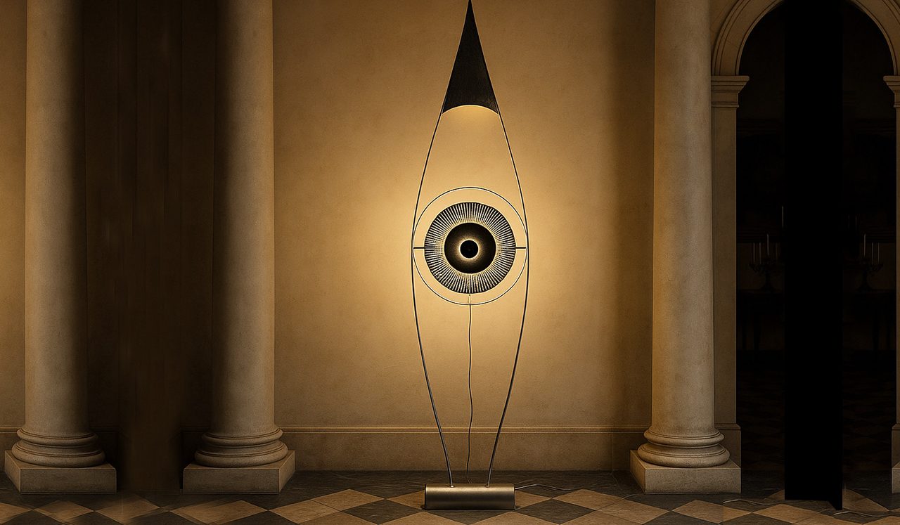L’œil lumineux Sype 018, sculpture lumineuse monumentale en acier brut de 220 cm, fusion entre art et lumière.