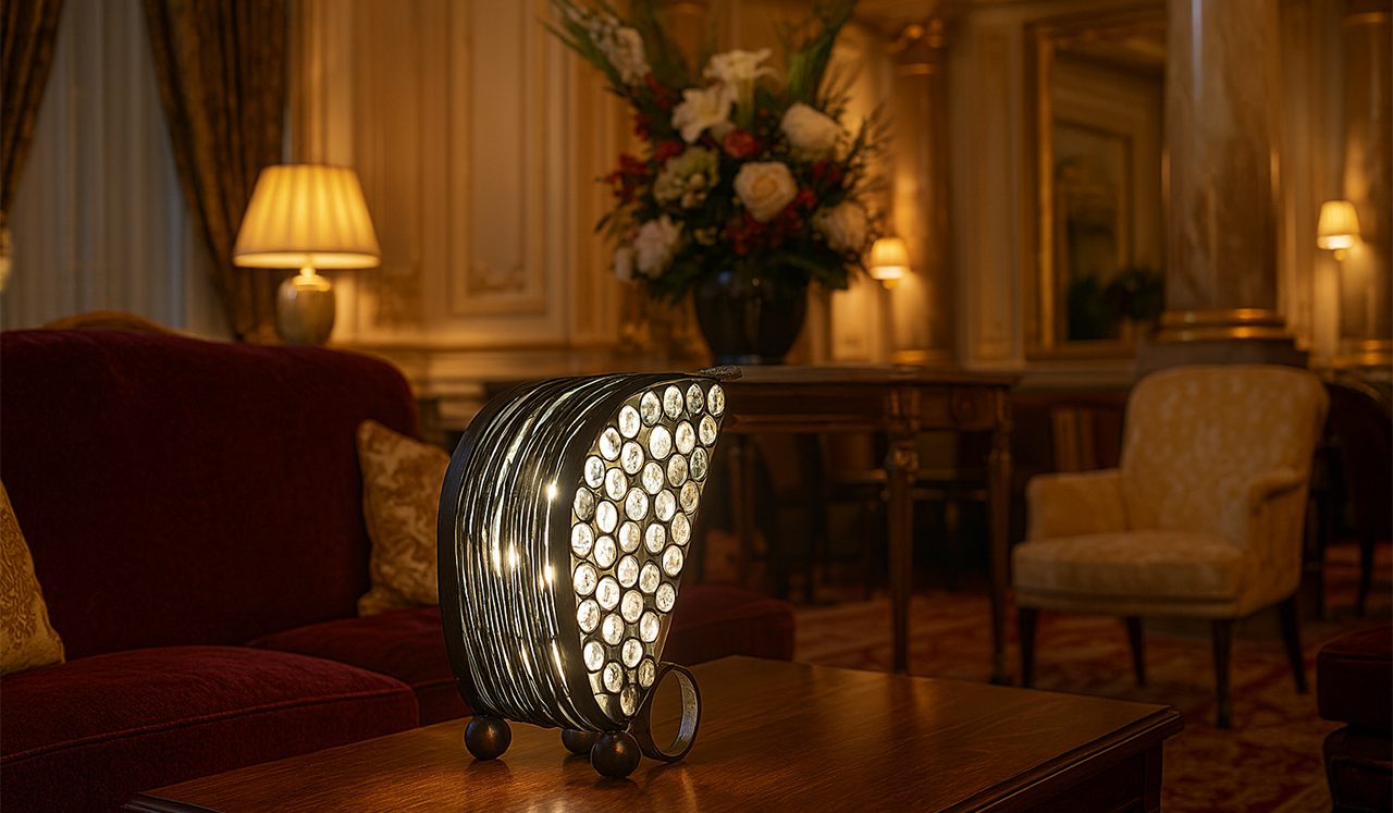 Dualité Métallique Sype 014, sculpture lumineuse en acier et béton armé, pièce unique diffusant une lumière sculpturale.